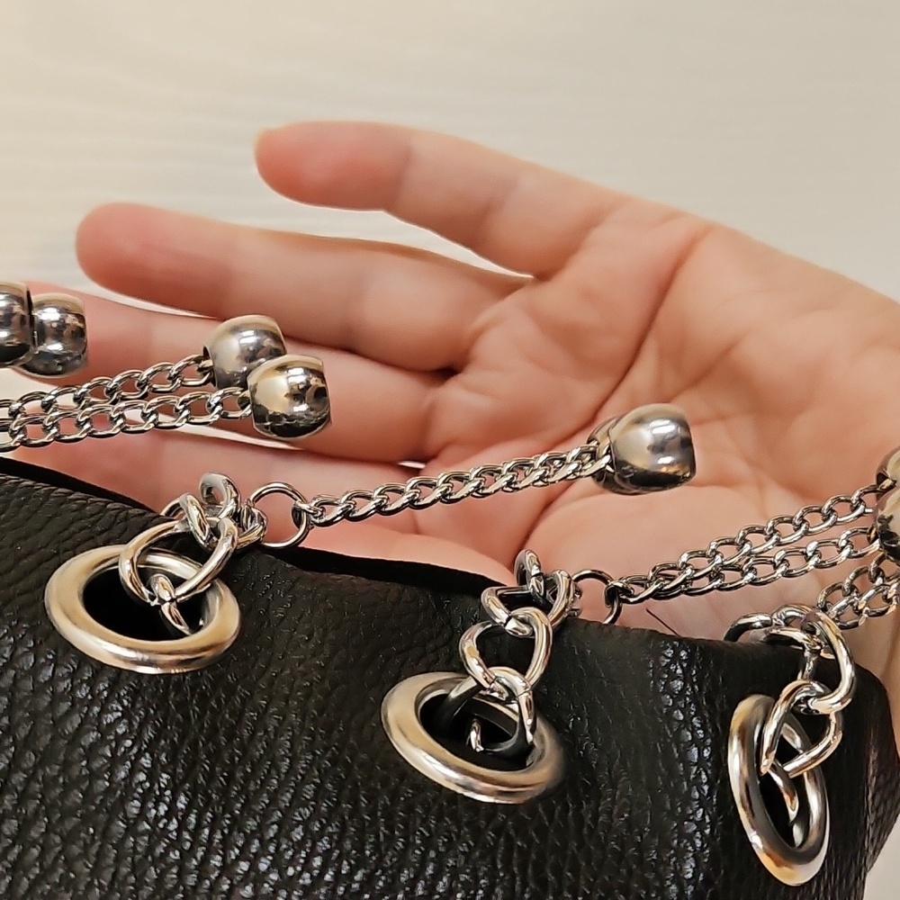 Black Studded Rhinestone Women's Shoulder Bag- FLAW - Picture 9 of 16